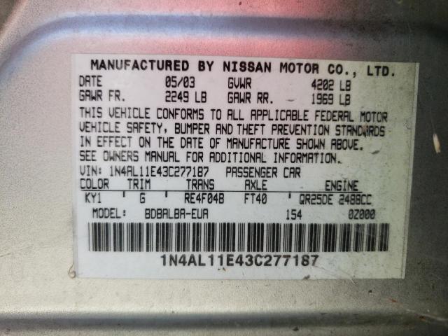 Photo 10 from auction – 2003 NISSAN ALTIMA BAS with VIN 1N4AL11E43C277187