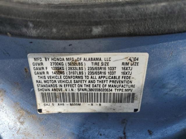 Photo 10 from auction – 2005 HONDA ODYSSEY EX with VIN 5FNRL38655B020634