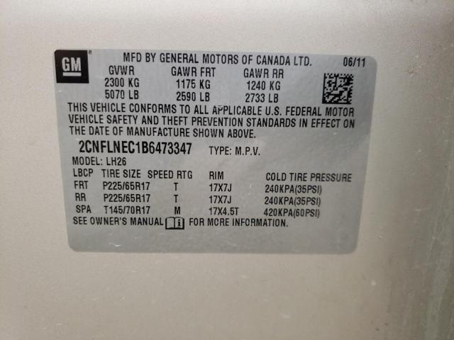 Photo 10 from auction – 2011 CHEVROLET EQUINOX LT with VIN 2CNFLNEC1B6473347