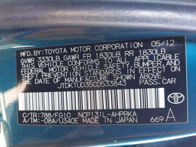 Photo 10 from auction – 2012 TOYOTA YARIS with VIN JTDKTUD35CD533843