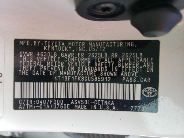Photo 10 from auction – 2012 TOYOTA CAMRY BASE with VIN 4T1BF1FK8CU585912