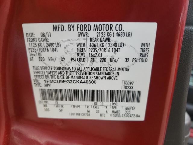 Photo 10 from auction – 2012 FORD ESCAPE LIM with VIN 1FMCU9EG2CKA40600