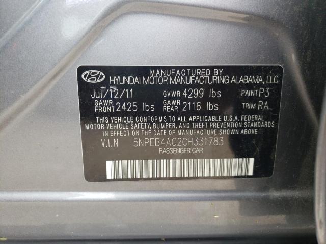 Photo 10 from auction – 2012 HYUNDAI SONATA with VIN 5NPEB4AC2CH331783