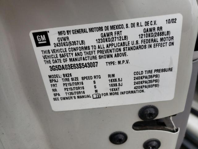 Photo 10 from auction – 2003 BUICK RENDEZVOUS with VIN 3G5DA03E63S543007