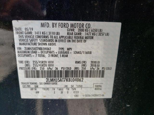 Photo 10 from auction – 2019 LINCOLN MKT with VIN 2LMHJ5AT7KBL04062