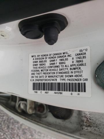 Photo 10 from auction – 2012 HONDA CIVIC LX with VIN 2HGFB2F5XCH574478