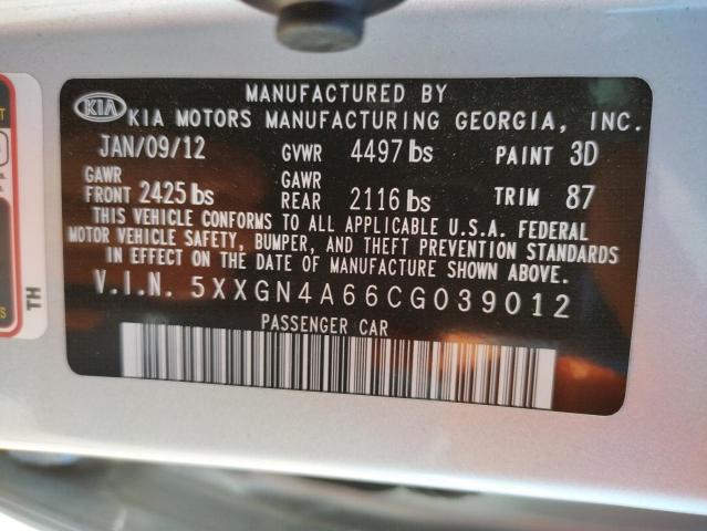 Photo 10 from auction – 2012 KIA OPTIMA EX with VIN 5XXGN4A66CG039012