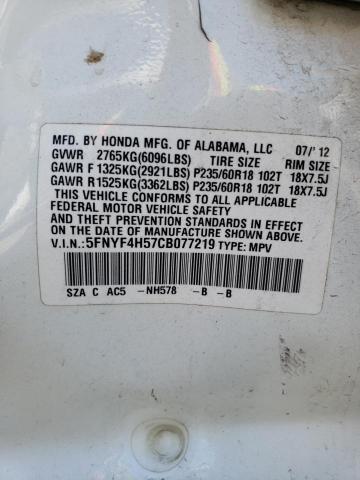 Photo 10 from auction – 2012 HONDA PILOT EXL with VIN 5FNYF4H57CB077219