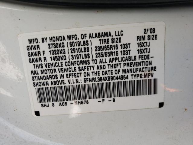 Photo 10 from auction – 2008 HONDA ODYSSEY EX with VIN 5FNRL384X8B044964