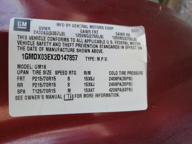 Photo 10 from auction – 2002 PONTIAC MONTANA with VIN 1GMDX03EX2D147857
