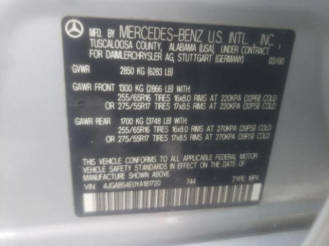 Photo 10 from auction – 2000 MERCEDES-BENZ ML 320 with VIN 4JGAB54E0YA181720