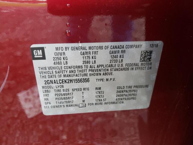 Photo 10 from auction – 2017 CHEVROLET EQUINOX LT with VIN 2GNALCEK2H1556356