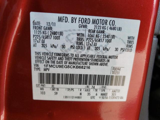 Photo 10 from auction – 2012 FORD ESCAPE LIM with VIN 1FMCU9EG5CKB68216