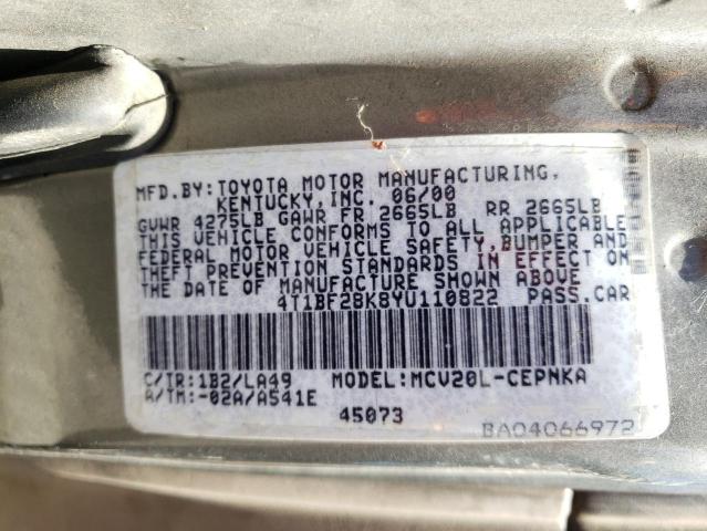 Photo 10 from auction – 2000 TOYOTA CAMRY LE with VIN 4T1BF28K8YU110822