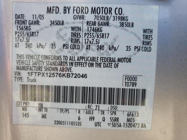 Photo 10 from auction – 2006 FORD F150 with VIN 1FTPX12576KB72046