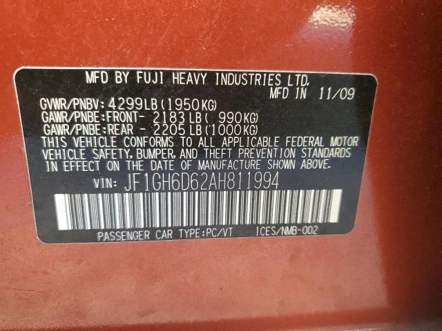 Photo 10 from auction – 2010 SUBARU IMPREZA OU with VIN JF1GH6D62AH811994
