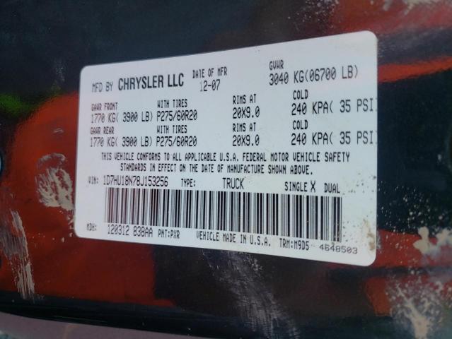 Photo 10 from auction – 2008 DODGE RAM 1500 S with VIN 1D7HU18N78J153256