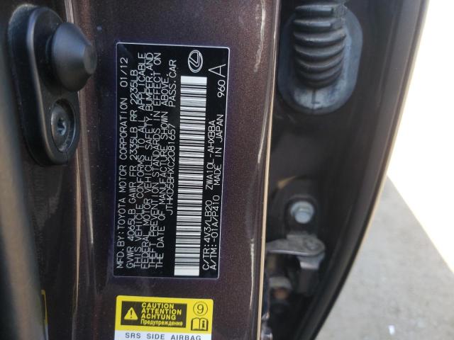 Photo 10 from auction – 2012 LEXUS CT 200 with VIN JTHKD5BHXC2081657