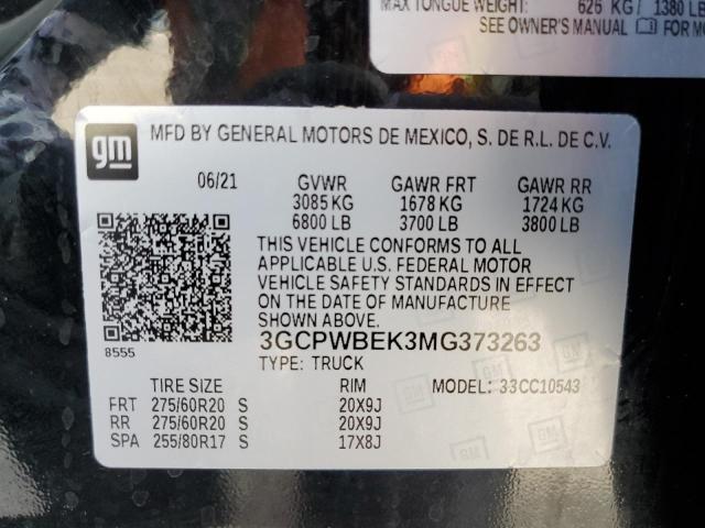 Photo 10 from auction – 2021 CHEVROLET SILVERADO with VIN 3GCPWBEK3MG373263