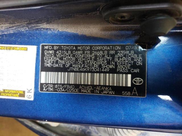 Photo 10 from auction – 2007 TOYOTA CAMRY CE with VIN JTNBE46K973041449