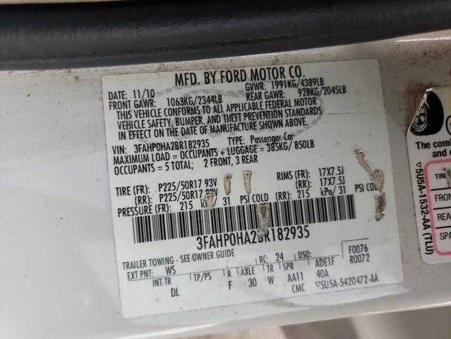 Photo 10 from auction – 2011 FORD FUSION SE with VIN 3FAHP0HA2BR182935