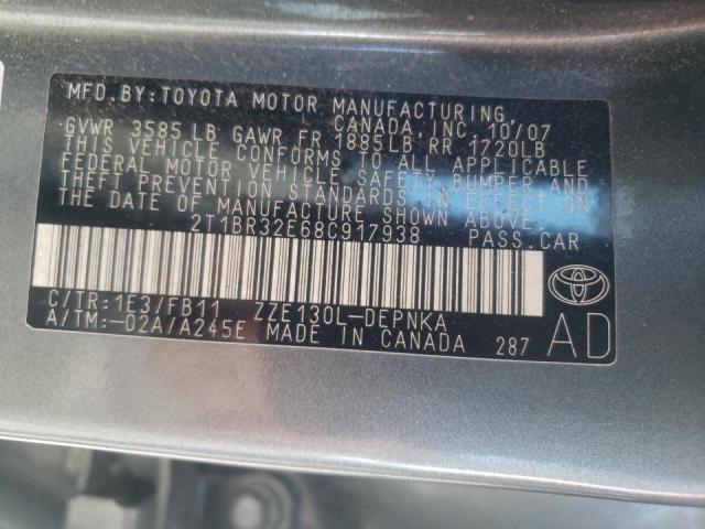Photo 10 from auction – 2008 TOYOTA COROLLA CE with VIN 2T1BR32E68C917938