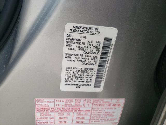 Photo 10 from auction – 2003 INFINITI FX35 with VIN JNRAS08W83X204029