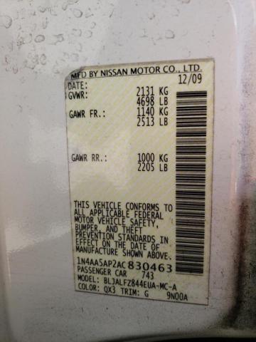 Photo 10 from auction – 2010 NISSAN MAXIMA S with VIN 1N4AA5AP2AC830463