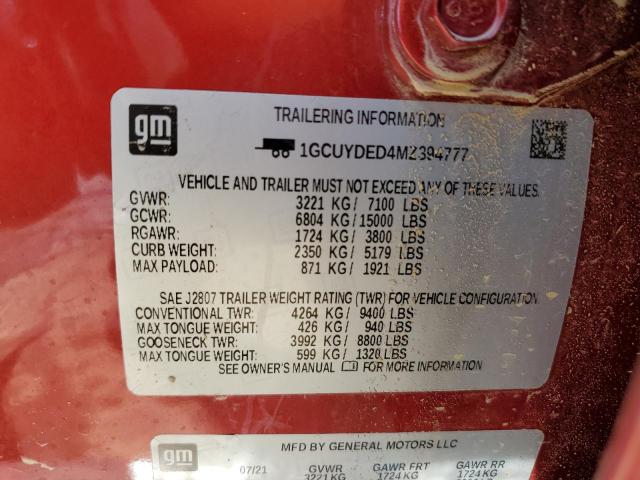 Photo 10 from auction – 2021 CHEVROLET SILVERADO with VIN 1GCUYDED4MZ394777