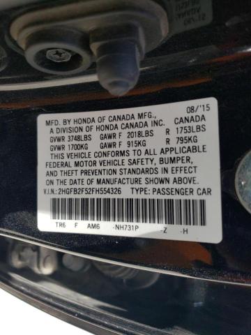 Photo 10 from auction – 2015 HONDA CIVIC LX with VIN 2HGFB2F52FH554326