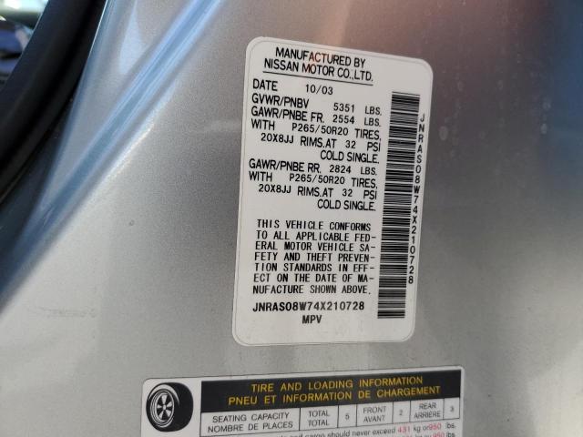 Photo 10 from auction – 2004 INFINITI FX35 with VIN JNRAS08W74X210728