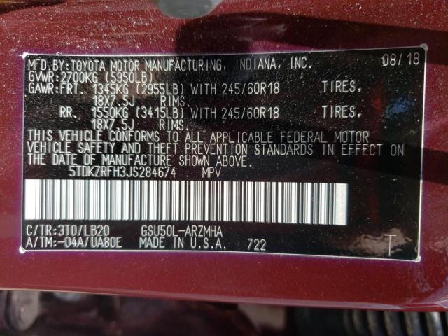 Photo 10 from auction – 2018 TOYOTA HIGHLANDER with VIN 5TDKZRFH3JS284674