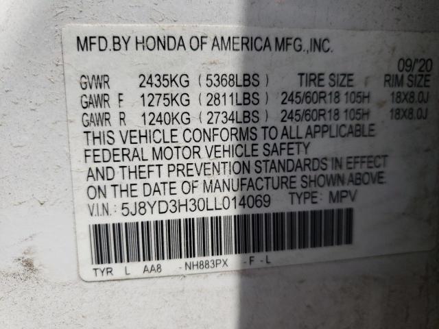 Photo 10 from auction – 2020 ACURA MDX with VIN 5J8YD3H30LL014069
