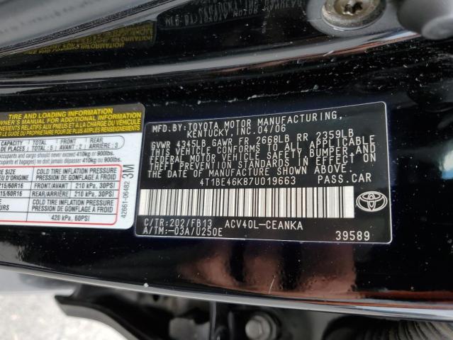 Photo 10 from auction – 2007 TOYOTA CAMRY with VIN 4T1BE46K87U019663