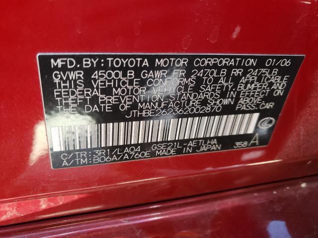 Photo 10 from auction – 2006 LEXUS IS 350 with VIN JTHBE262362002870