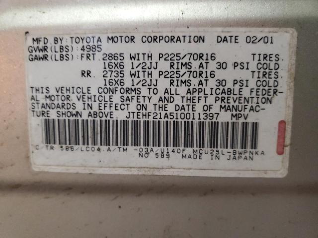 Photo 10 from auction – 2001 TOYOTA HIGHLANDER with VIN JTEHF21A510011397