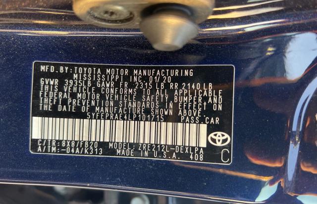 Photo 10 from auction – 2020 TOYOTA COROLLA LE with VIN 5YFEPRAE4LP101715