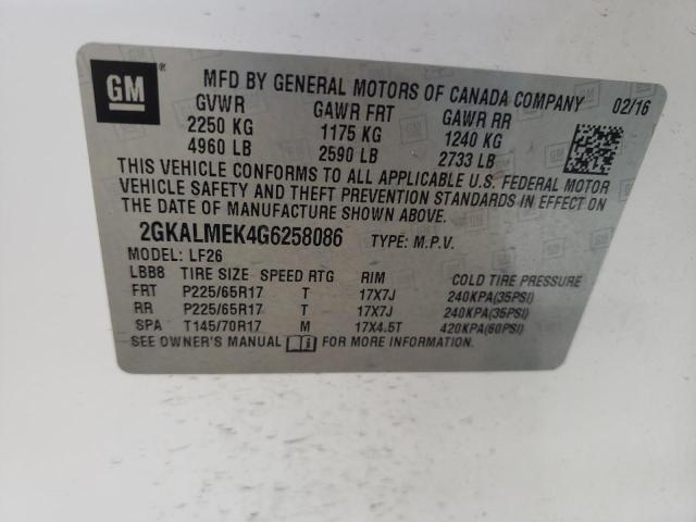 Photo 10 from auction – 2016 GMC TERRAIN SL with VIN 2GKALMEK4G6258086