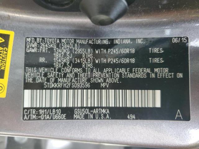 Photo 10 from auction – 2015 TOYOTA HIGHLANDER with VIN 5TDKKRFH2FS093596