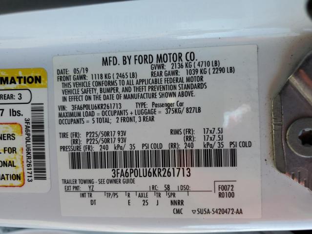 Photo 10 from auction – 2019 FORD FUSION SE with VIN 3FA6P0LU6KR261713