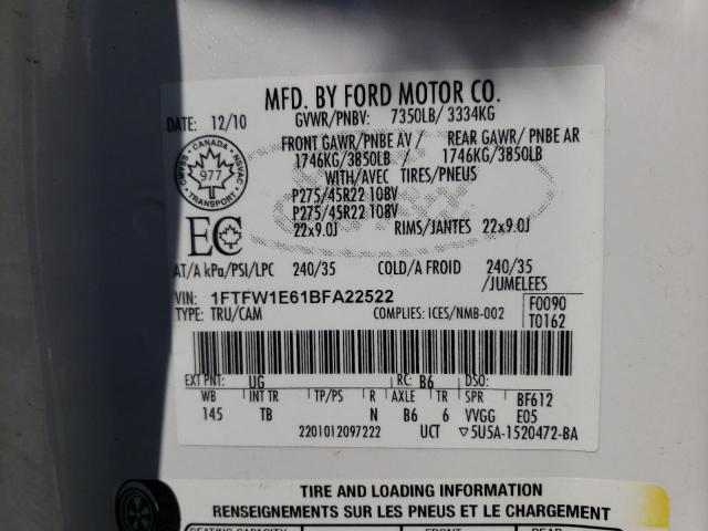 Photo 10 from auction – 2011 FORD F150 SUPER with VIN 1FTFW1E61BFA22522