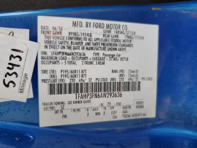 Photo 10 from auction – 2010 FORD FOCUS SE with VIN 1FAHP3FN6AW293636