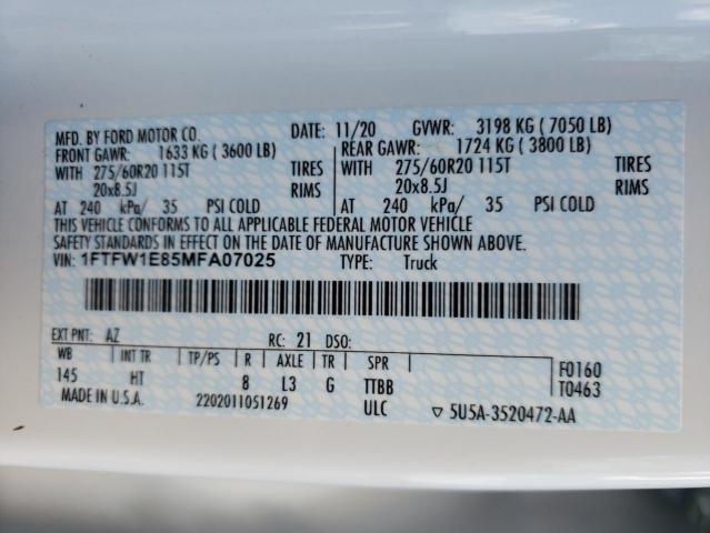 Photo 10 from auction – 2021 FORD F150 SUPER with VIN 1FTFW1E85MFA07025