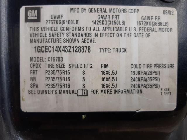 Photo 10 from auction – 2003 CHEVROLET SILVERADO with VIN 1GCEC14X43Z128378
