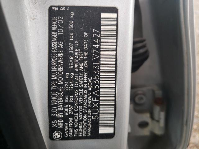 Photo 10 from auction – 2003 BMW X5 3.0I with VIN 5UXFA53533LV74427