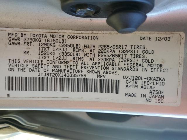 Photo 10 from auction – 2004 LEXUS GX 470 with VIN JTJBT20X140035755