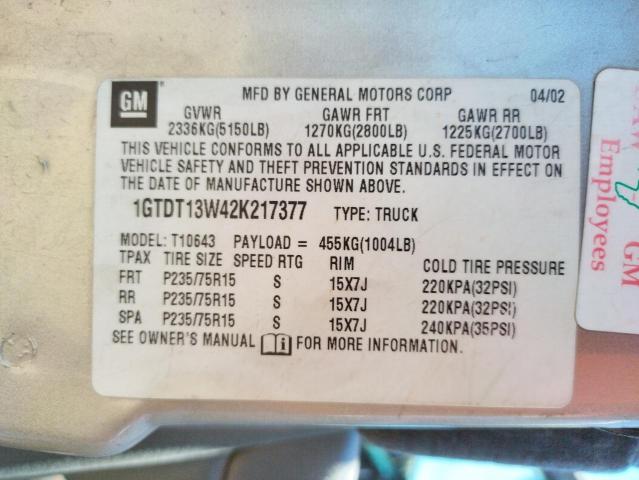 Photo 10 from auction – 2002 GMC SONOMA with VIN 1GTDT13W42K217377