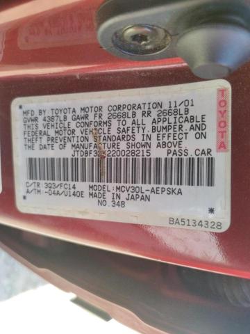 Photo 10 from auction – 2002 TOYOTA CAMRY LE with VIN JTDBF32K220028215