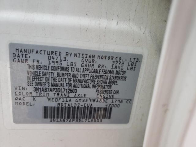 Photo 10 from auction – 2013 NISSAN SENTRA S with VIN 3N1AB7AP3DL712503