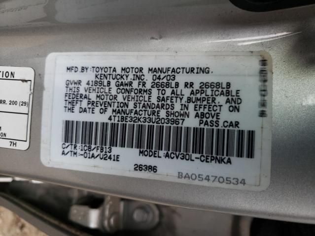 Photo 10 from auction – 2003 TOYOTA CAMRY LE with VIN 4T1BE32K33U203967